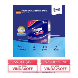 TEMPO Petit 4-Ply Pocket Tissue Neutral (Non-Scented) - 18 Packs X 7 Sheets