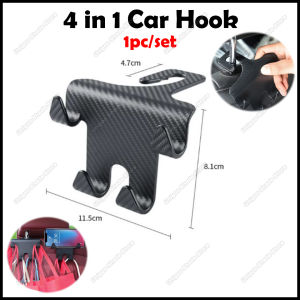 ⚓4 in 1 Car Hook Back Seat Hook 1pc/set Phone Holder Shopping Bag Car Seat Hanger Storage Headrest Hooks Ikat Tepi Gantung Organizer 4 Hook