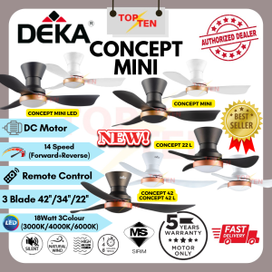 Deka Concept Mini 22 34" 42" DC motor 7 Speed Ceiling Fan With Remote Control Fan With LED Light Kipas Siling Bilik Store Baby Fan