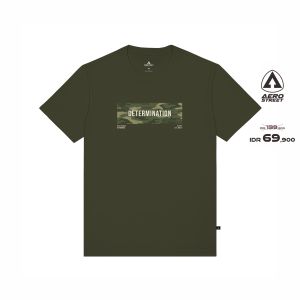 Aerostreet T Shirt Determination Hijau Army Kaos T-Shirt Tshirt AACAA