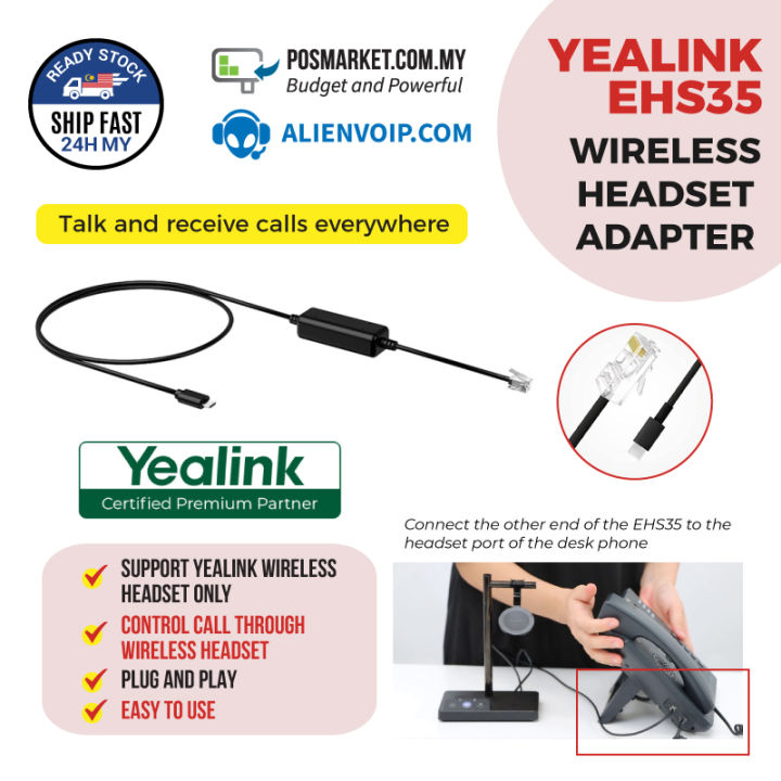 Yealink EHS35 Wireless Headset Adapter for T3Series Lazada