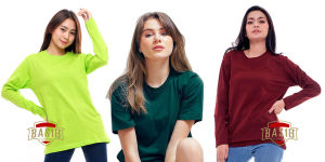 BAS18 CLOTHING - Kaos Polos Lengan Panjang Distro Katun Combed 30s Magenta, Biru Benhur & Hijau Stabilo