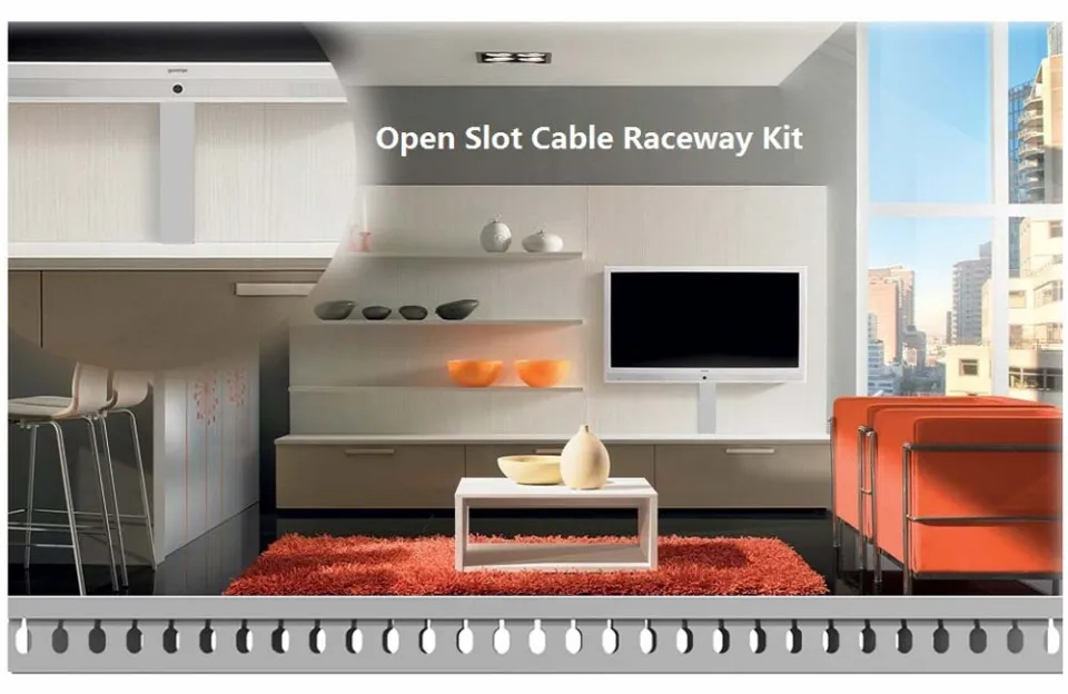 Cable Raceway Kit, Stageek Cable Management System Open Slot Wiring Raceway  Duct with Cover, On-Wall Concealer Organizer to Hide Wires Cords for TVs