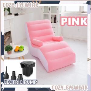 S SHAPE Foldable Inflatable Air Sofa With Armrest Lazy Sofa Leisure Seat Lounge Comfortable Relaxs Flocked Cushion