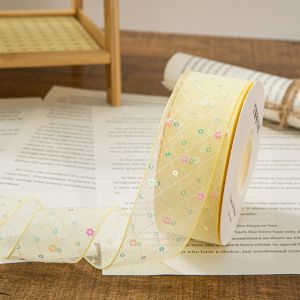 GOUPO 4cm Ruy băng lụa 10 thước Bó hoa gói quà Vật liệu đóng gói quà tặng Sáng tạo Vải ren lưới Đồ trang trí tự làm