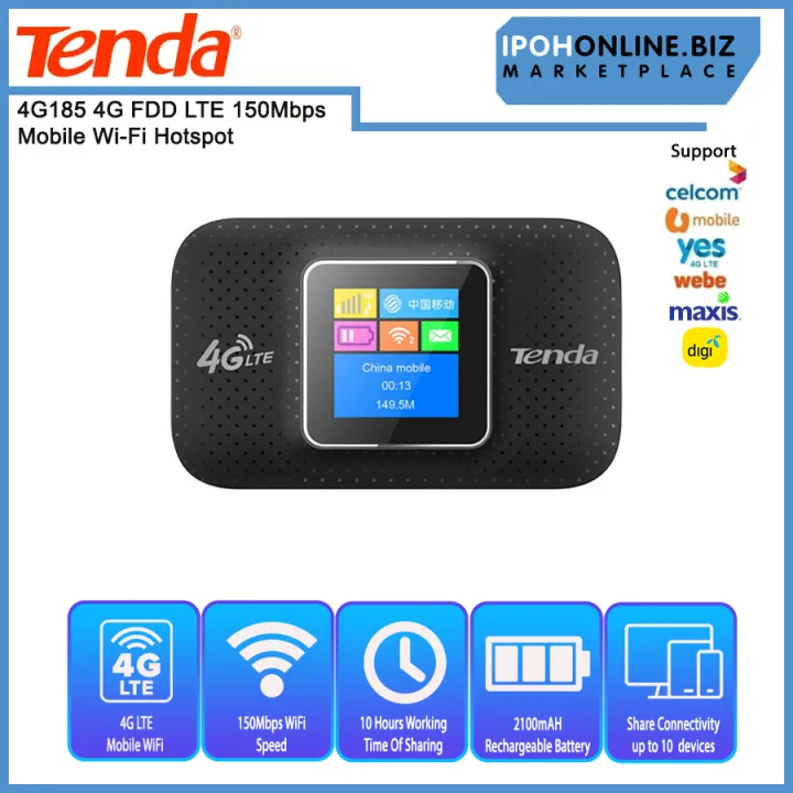 Tenda 4G185 4G FDD LTE 150Mbps Mobile Wi-Fi Hotspot MiFi Celcom Umobile ...