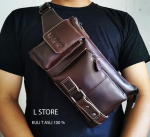 Tas selempang pria waistbag Kikers leather Garansi
