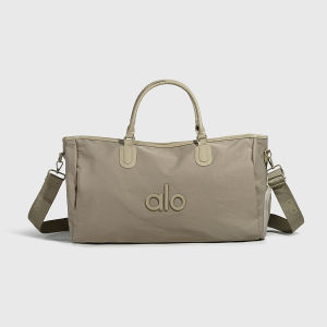 ALO Women Contrast Handle Nylon Duffle Bag Embossed Letter Large Capacity Travel Handbag With Detachable Crossbody Strap