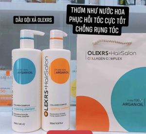Cặp Dầu Gội Xả Olexrs Argan Oil Collagen Hair Salon 960ml chính hãng phục hồi Tóc Khô Hư Tổn giảm gẫy rụng
