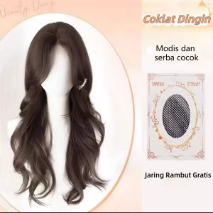 Rambut palsu wanita full kepala wig korean style wig rambut panjang curly 60CM rambut panjang wanita wik rambut wanita panjang wig tanpa poni wig curly rambut imitasi alami kepala rambut palsu wanita curly