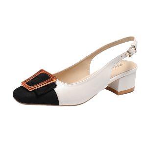 Venalisa Retro womens chunky heels with a square buckle at the toe spliced upper cap Office Work