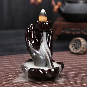 Purple Sand Buddha Hand Lotus Flowback Incense Burner Incense Cone Stick Frame Sandalwood Stick Waterfall Ceramic Flowback Incense Burner 陶瓷倒流香炉 香爐