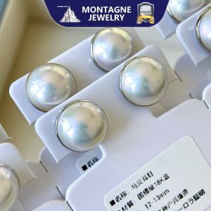 Montagne Jewelry 18k Pure White Gold Earrings Elegant Design Fine Jewellery Natural Top Grade 12-13mm Mabe Pearl Earring Stud Earrings
