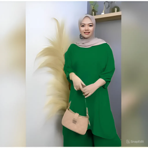 Setelan Tunik Melayu cringkel Kekinian Terbaru Setelan Wanita oneset wanita terlaris