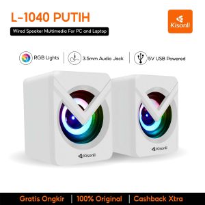 KISONLI Gaming Speaker Komputer/Laptop L1040 LED RGB Light With Switch Volume Control - Putih
