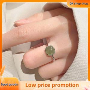✨QK shop✨ Vintage Artificial Jade Square Ring Autumn Winter Chinese Style Crystal Geometric Finger Ring For Women Fashion Jewelry