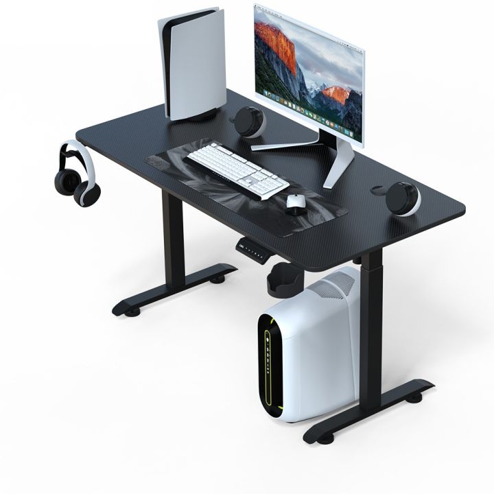 Adjustable Height Office Desk 73117cm White and Black Uplifting Table