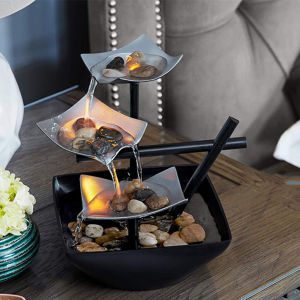 Dolity Relaxation Indoor Tabletop Fountain Water Fountain Waterfall Scene Feng Shui Meditation Desktop Decor EU Plug