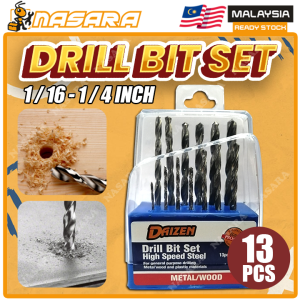 Nasara 13pcs Twist Drill Bit Set High Speed Steel Drilling Bits Concrete Metal Wood 1/16 Inch - 1/4 Inch / Mata Tebuk / 电钻头