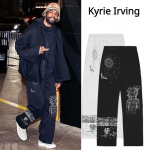 Z1BEE 2025 Mens Basketball Pants Print Cotton Sweatpants American Casual Loose Street Hip Hop Wide Leg Straight Jogger Black White
