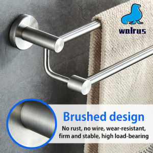 Walrus 304 stainless steel Punch-free double pole bath towel rack aviation aluminum bathroom towel rack bathroom basket rack
