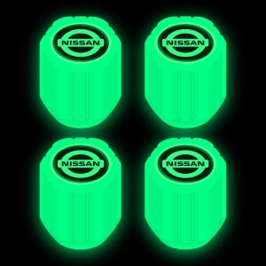 4Pcs For Nissan Luminous Car Tire Valve Caps Glow In The Dark Car Valve Cap Car Accessories For Nissan March Juke Skyline Terra Livina Note Xtrail Magnite Kicks Navara Serena Leaf