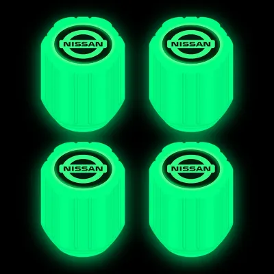 4Pcs For Nissan Luminous Car Tire Valve Caps Glow In The Dark Car Valve Cap Car Accessories For Nissan March Juke Skyline Terra Livina Note Xtrail Magnite Kicks Navara Serena Leaf