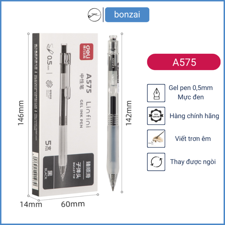 Bút gel Deli A575 ngòi 0,5mm mực đen dùng cho sinh viên văn phòng. | Lazada Việt Nam