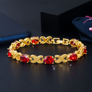 SEQUITO Luxury Yellow Gold Color Paved Shiny Oval Cubic Zirconia Tennis Bracelets Bangle for Dubai Party Women Jewelry B120