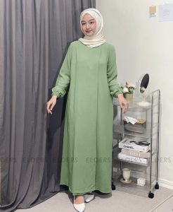 Gamis Arsyinta Crinkle Airflow Polos Wanita Muslimah S-XL - Bahan Leher Bulat