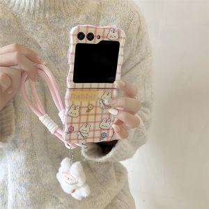 กรอบลายคลื่นรูปการ์ตูนน่ารักๆปลอกอ่อน Samsung Galaxy Z Flip 5 Z Flip 4 Z เคสขอบลอนโซ่สายรัดข้อมือ3 Samsung Z พลิก5 4 3