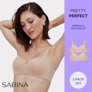 (2 pcs) SABINA Wireless Non Push-Up Bra | SBXU8201CD Dark Skin | Women