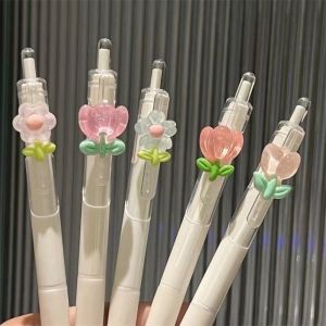 FGJEB Flower Tulip Writing Pens Quick-Drying 0.5mm Ballpoint Pen Creative Vegetables Black Press Pen Office