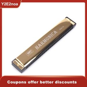 【Y2E2noa】 24 Hole Key Of C Play Harmonica Tremolo Harmonica Mouth Organ Double Row Blues