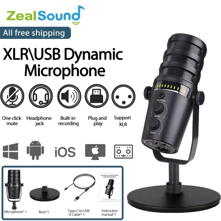 Zealsound XLR/ USB Micrô Động Podcast Micrô Kim Loại Với Phần Mềm Ghi Âm Phát Trực Tuyến Trò Chơi Và Chuyển Đổi Âm Thanh Nhấn Để Tắt Tiếng Giắc Cắm Tai Nghe Núm Thu Và Điều Khiển Âm Lượng