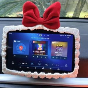 Cute Bow-Shaped Cloth Car Screen Protector Cover – Universal Touchscreen & Rearview Mirror Decor Soft Anti-Scratch 1Pc – For Girls Car Interior Gift