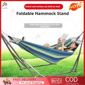 Blue Full Set Hammock Stand Outdoor Camping Rainbow Hammocks Swing Tumayo duyan hammock with metal stand(Shelf + Hammock + Storage Bag)