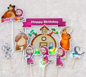 Topper Marsha Custom Foto untuk Hiasan Kue / Cake Ulang Tahun / Ultah Anak Karakter (and the bear)