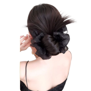 XINSU38 Rhinestone Bow Flower Bun Head Wig Synthetic Hair Claw Clip False Hair Pieces Elegant Hair Band Messy Curly Chignon Women
