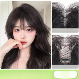 [Free Style] High Top Real Hair Wig Fringe Hair Topper for Women 8-Shaped Bangs Hairpiece for Thinning Hair Top of Head Coverage Natural Looking No Trace Hair Extension