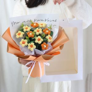 DFYER56 Korean Style Handwoven Daisy Bouquet Vibrant Color Soft Yarn Artificial Flower Arrangement Birthday Gift Hand-Knitted Crochet Daisy Flowers Home Decoration