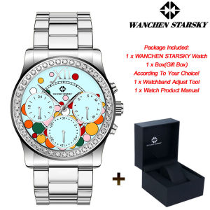 WANCHEN STARSKY Fashion Brand Original Quartz Watch For Women Luxury Diamond Bezel Hand Clock Stainless Steel Ladies Wristwatches