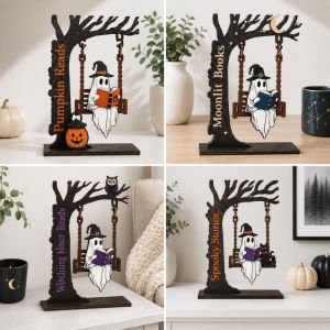 K9SEQ Wooden Decorative Statue Swing Style Spirit Pumpkin Holiday Ornament  Halloween Theme Display Figurines Gift Giving