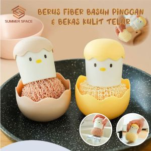 COMEL Berus Fiber Basuh Pinggan Berpemegang Kulit Telur | Basuh Periuk Dapur Kuali Mangkuk Sinki Pinggan | Cute Egg Shell Holder Fiber Cleaning Brush Wash Dish Pot