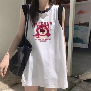 Muuv-It New Casual Outer Wear Sport 100% Cotton Happy Loose Sleeveless Undershirt Mid-Length T-Shirt Women Shoulder Top