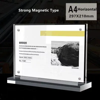 Transparent Acrylic Magnetic Poster Display Stand T Shape A4 A5 Size Home Decor Table Card Holder