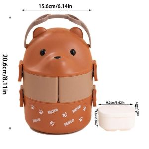 MUMU 1Pcs Eyeglass Bear Thermal Bento Box Stackable Children Lunch Box Cute Cartoon Food Storage Container