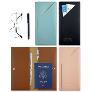 OOC Travel Accessories PU Leather Passport Cover Travel Wallet Card Case Ticket Holder Portable Passport Holder Passport Clip Women