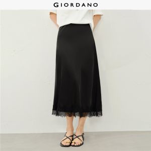 Giordano Women Lace trim elastic waist maxi skirt Free Shipping 18466722