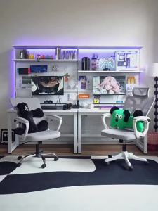 Hardware Girl Computer Table Double Study Table Perforated Computer Desk Long Desk Bookshelf Adjustable Desk